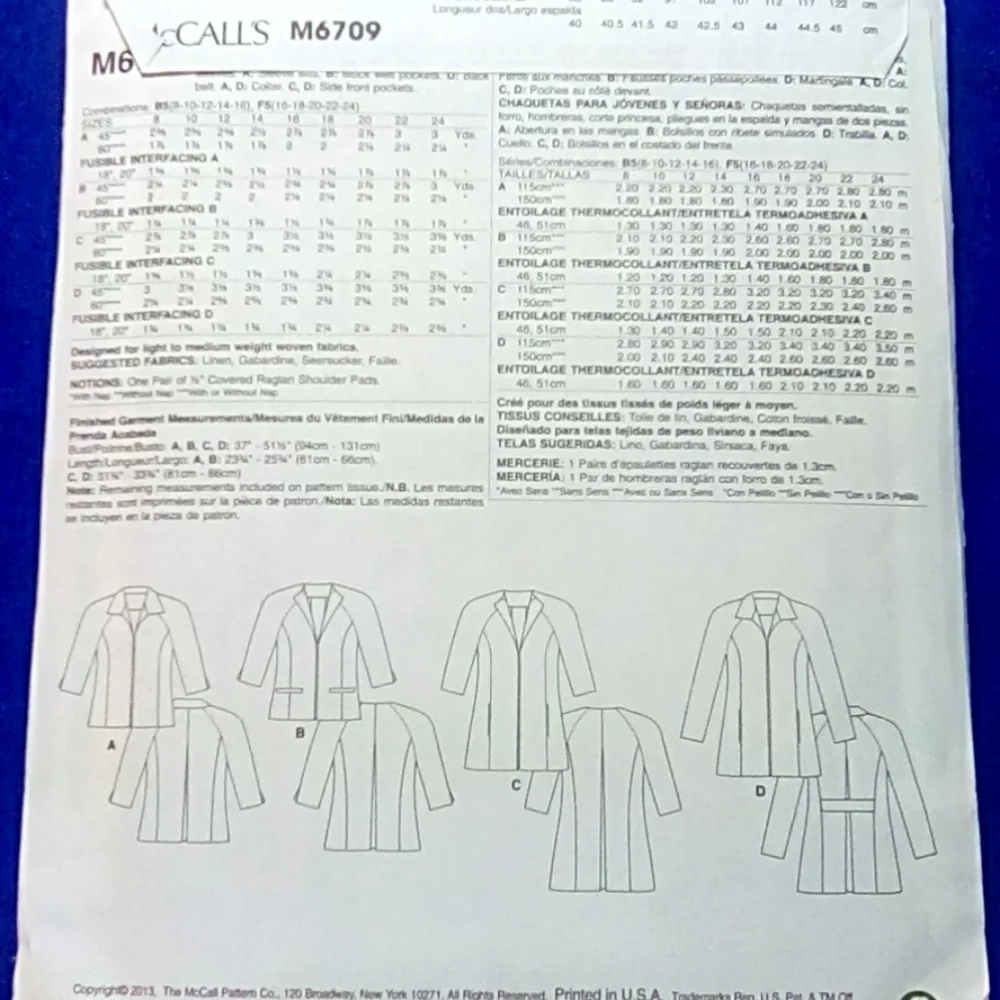McCall's Jacket Princess Seams sz 16-24